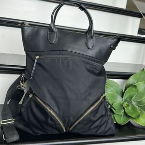 TRAVANTI genuine leather, nylon travel tote, handbag, Crossbody purse like new